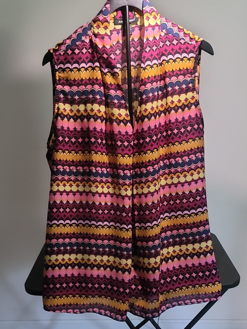 Ashley Stewart Multicolor Geometric Sleeveless Top — Pink, Yellow, Purple